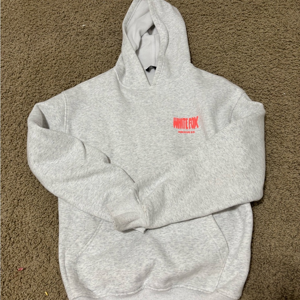White Fox Boutique Light Gray Hoodie with Pink Logo
